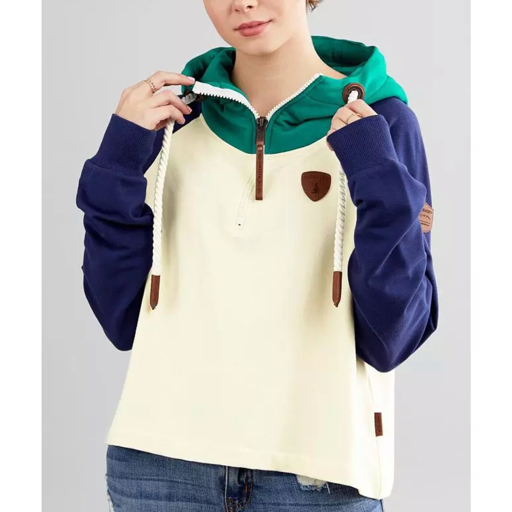 NEW WANAKOME INK EMERALD OATMEAL SKIMMER COLORBLOCK HOODED SWEATSHIRT HOODIE S